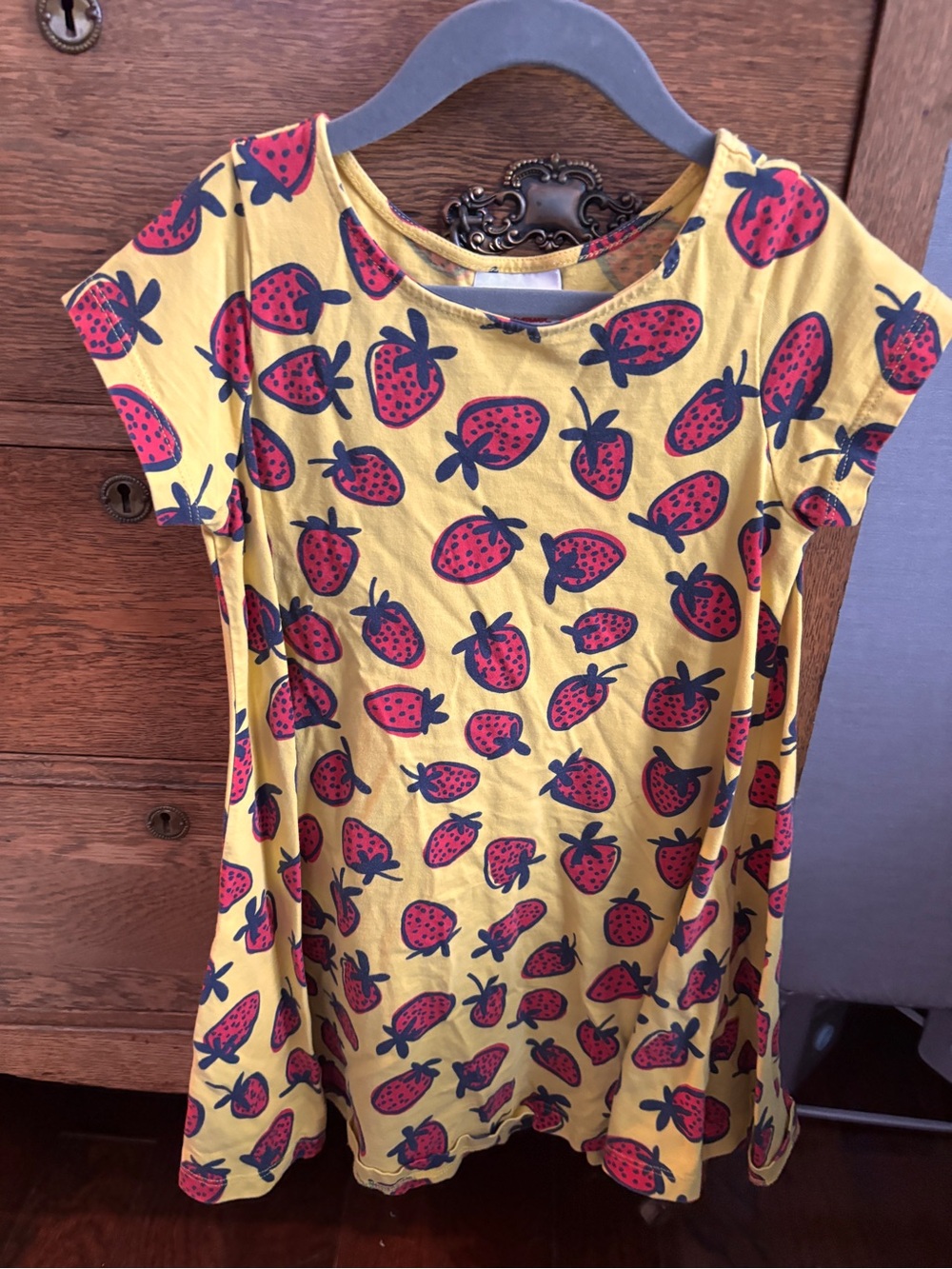 Hanna Andersson Yellow Dress with Red Strawberry Print